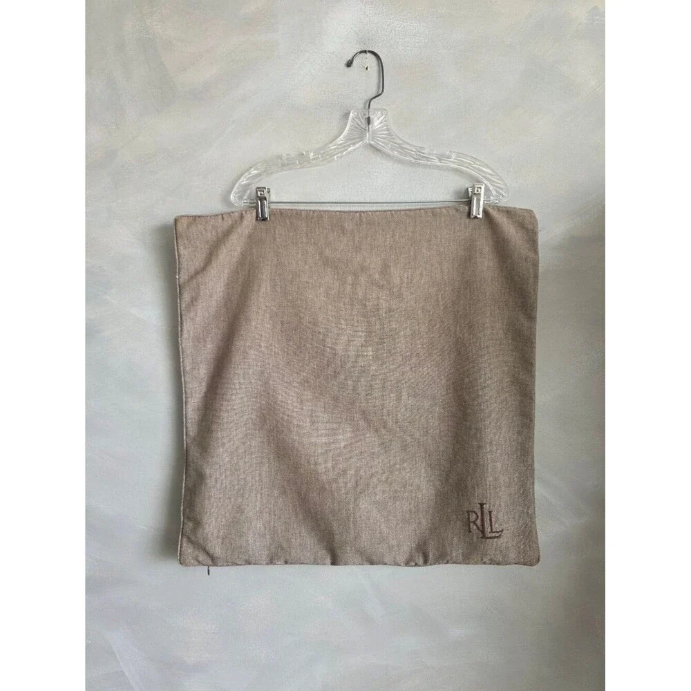 Ralph Lauren Embroidered Throw Pillow Cover Brown Cotton 22x22